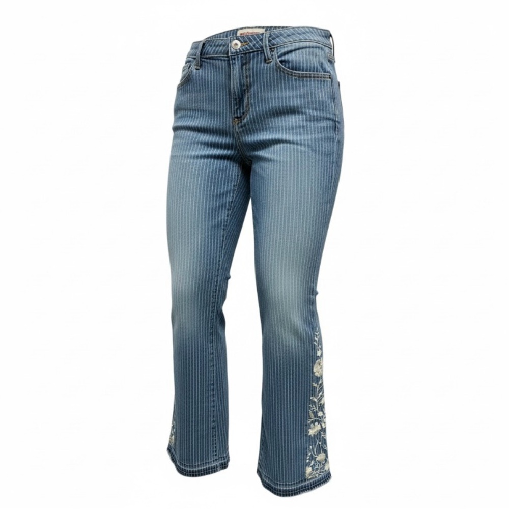 DRIFTWOOD Farrah Striped Embroidered Jeans With Flare Leg size 29